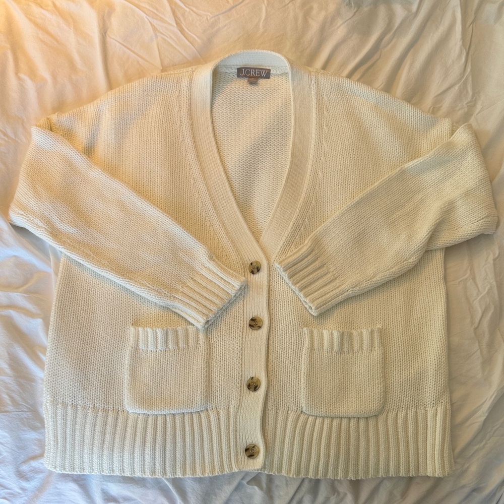 J. Crew Cream V-Neck Button-Front Knit Cardigan with Pockets 100% cotton